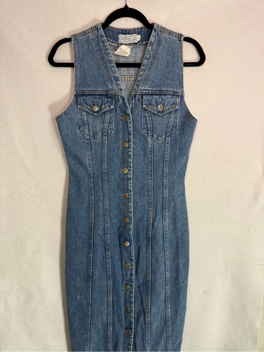 True Vintage 90s Everblue 100% Cotton Denim Button-Front Maxi Dress - Size M
